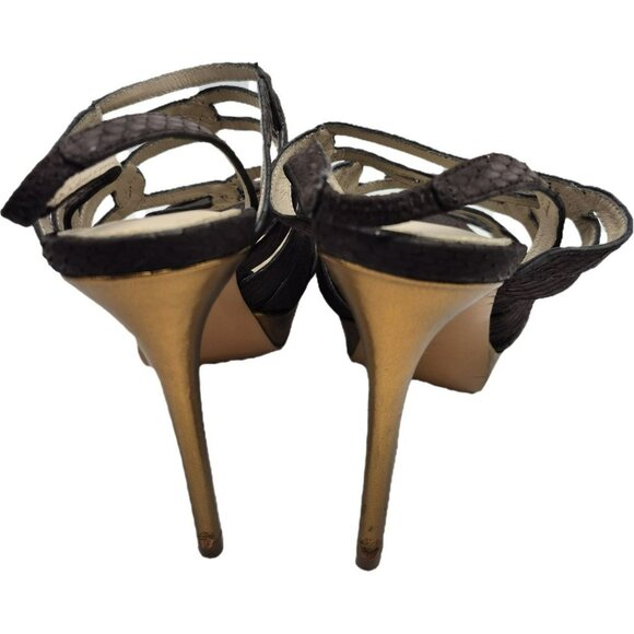 Elie Tahari Meredith Wedge Suede Strappy Heeled Sandals Brown Gold Women's 8 38 - Picture 3 of 9